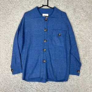 Industry Cardigan Sweater Womens Small Blue Collared Button Front Pocket Casual